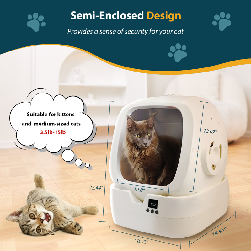 Automatic Cat Litter Box Self Cleaning - APP Control And Weight Monitoring - 86L Ultra-Quiet Multi-Cat Litter Box - Smart Health Monitor Safe Anti-Pinch Self Cleaning Litter Box