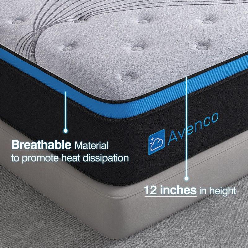 Avenco Original 12" Medium-Firm Gel Memory Foam Hybrid Mattress Queen Size