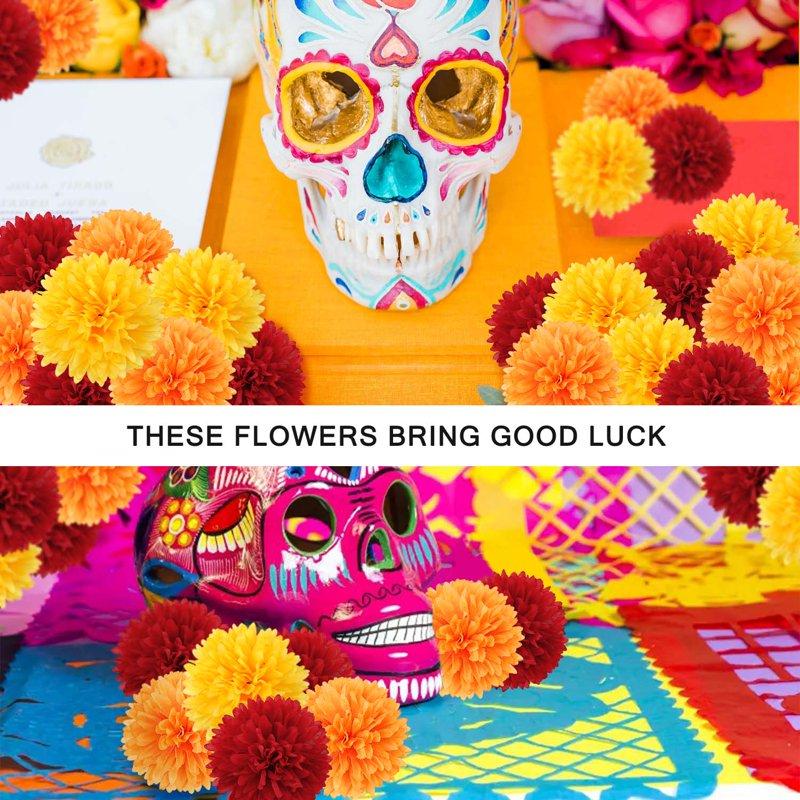 Ayieyill 40 Pcs Faux Marigold Flower Heads Halloween Day Of The Dead Gift Decoration Mexican Cinco De Mayo Dia De Los Muertos Decor Wedding Party Diwali Home Decor ( Colorful )
