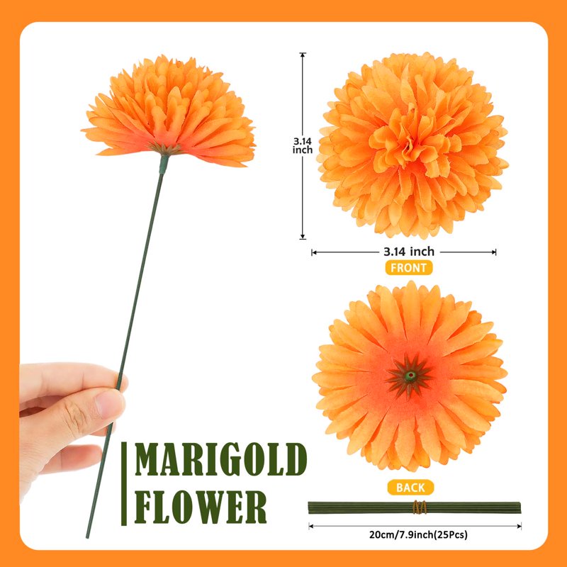 Ayieyill 40 Pcs Faux Marigold Flower Heads Halloween Day Of The Dead Gift Decoration Mexican Cinco De Mayo Dia De Los Muertos Decor Wedding Party Diwali Home Decor ( Colorful )