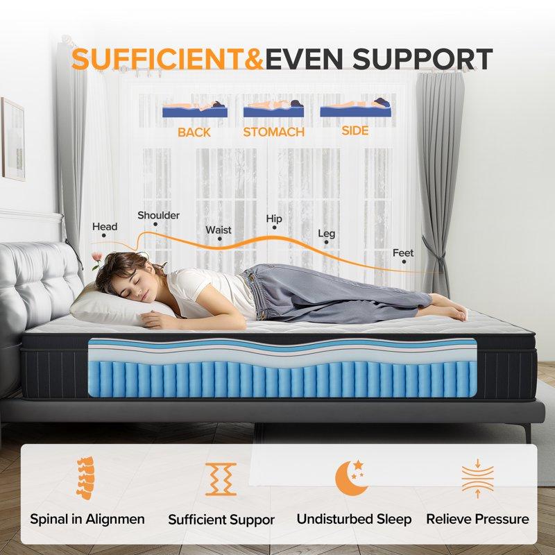 Babo Care TXO 12" Cooling Queen Medium Euro Hybrid Mattress With Manual