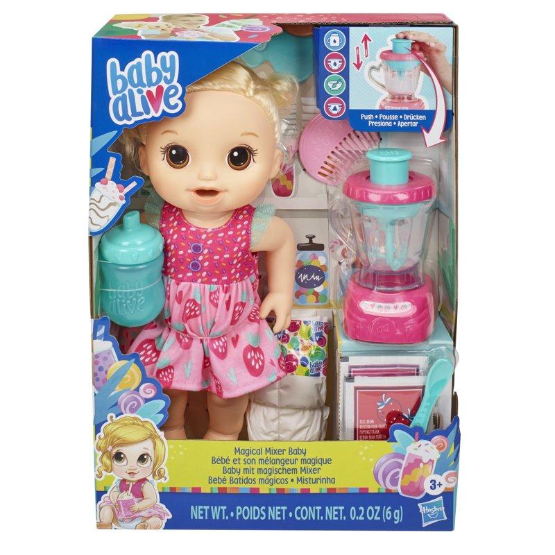 Baby Alive Magical Mixer Baby Doll Strawberry Shake Blender Drinks Wets Eats Blonde Hair Toy