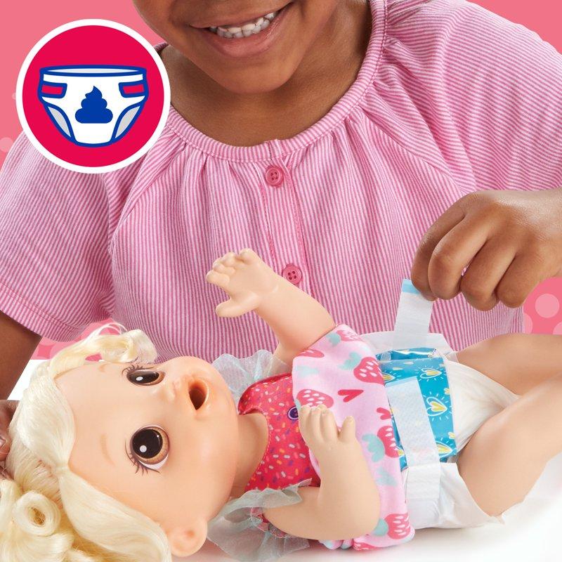 Baby Alive Magical Mixer Baby Doll Strawberry Shake Blender Drinks Wets Eats Blonde Hair Toy