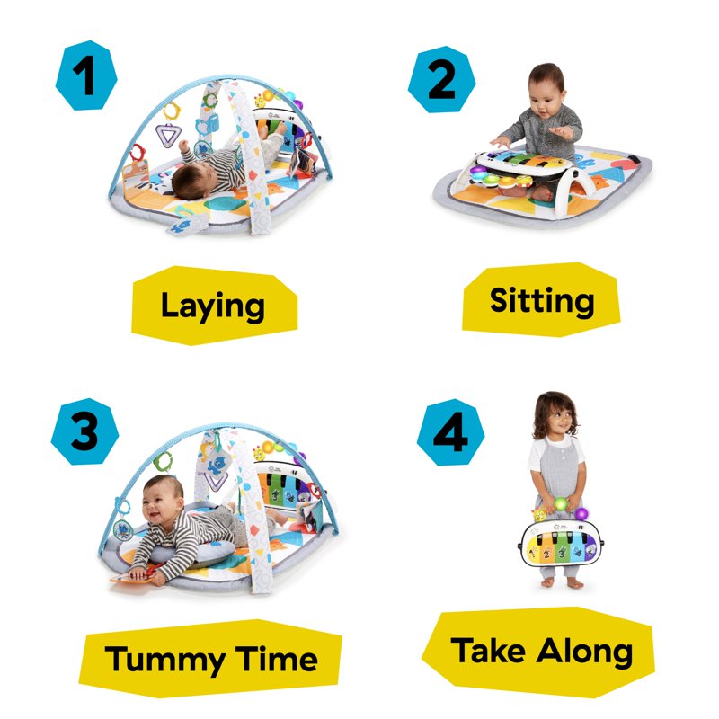 Baby Einstein Kickin' Tunes 4-in-1 Infant Baby Activity Gym & Tummy Time Play Mat With Piano 0-36 Months Multicolor
