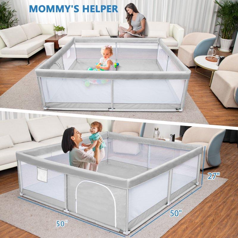 Babyeap Baby Playpen Large Play Yard Fence For Toddlers 50"x50" Gray