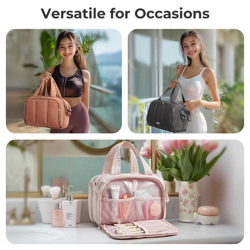BAGSMART Large Toiletry Bag For Women Lightweight Travel Cosmetic Makeup Bag Organizer With Handle For Accessories Essentials Toiletries Pink