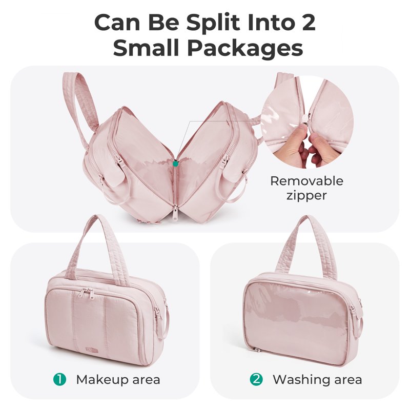 BAGSMART Large Toiletry Bag For Women Lightweight Travel Cosmetic Makeup Bag Organizer With Handle For Accessories Essentials Toiletries Pink