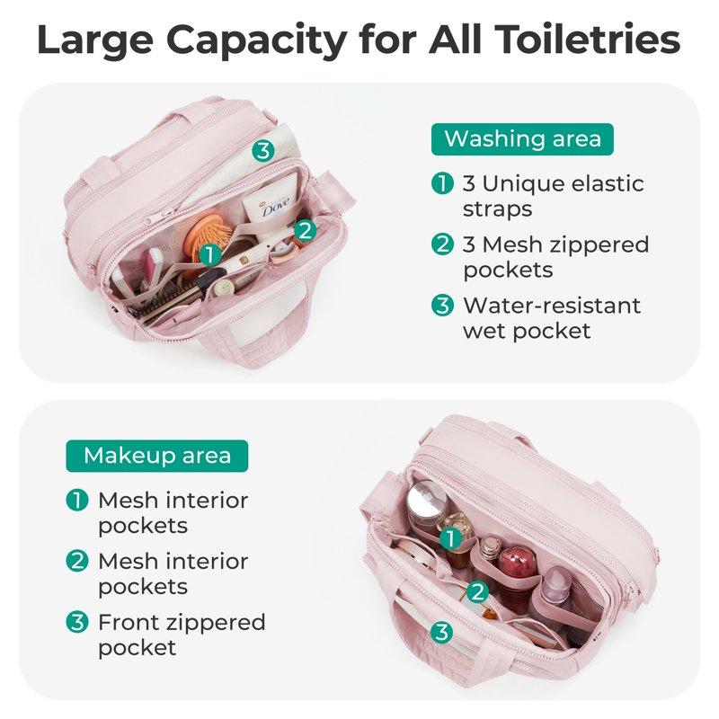 BAGSMART Large Toiletry Bag For Women Lightweight Travel Cosmetic Makeup Bag Organizer With Handle For Accessories Essentials Toiletries Pink
