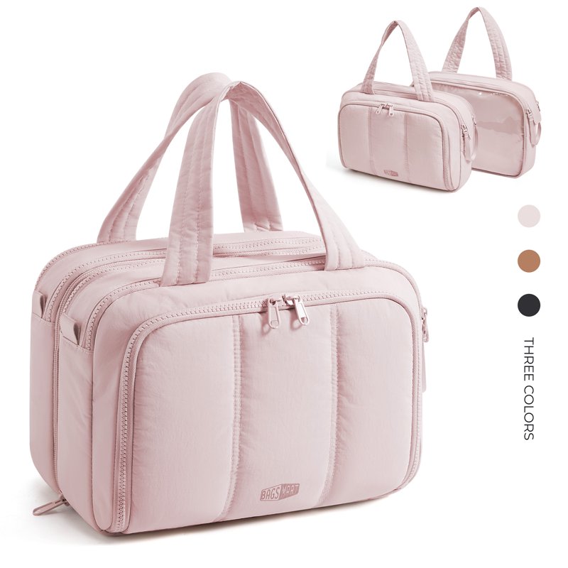 BAGSMART Large Toiletry Bag for Women Lightweight Travel Cosmetic Makeup Bag Organizer with Handle for Accessories Essentials Toiletries Pink