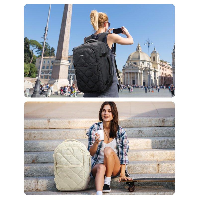 BAGSMART Travel Backpack 30L Flight Approved Carry On Backpack With Door Lock 17.3 Inch TSA Personal Item Backpack With Shoe Bag Suitcase For Travel Cream