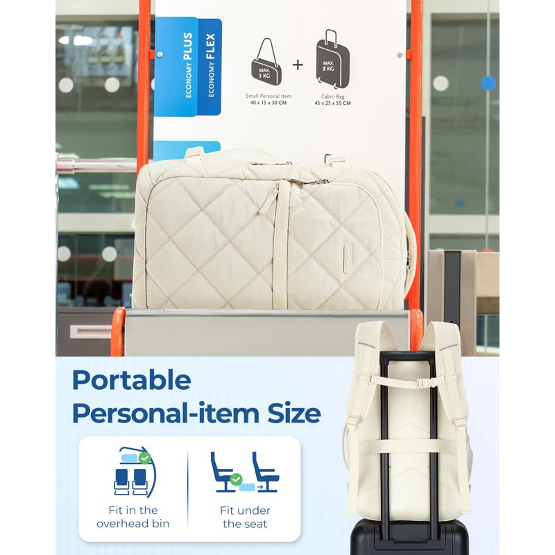 BAGSMART Travel Backpack 30L Flight Approved Carry On Backpack With Door Lock 17.3 Inch TSA Personal Item Backpack With Shoe Bag Suitcase For Travel Cream