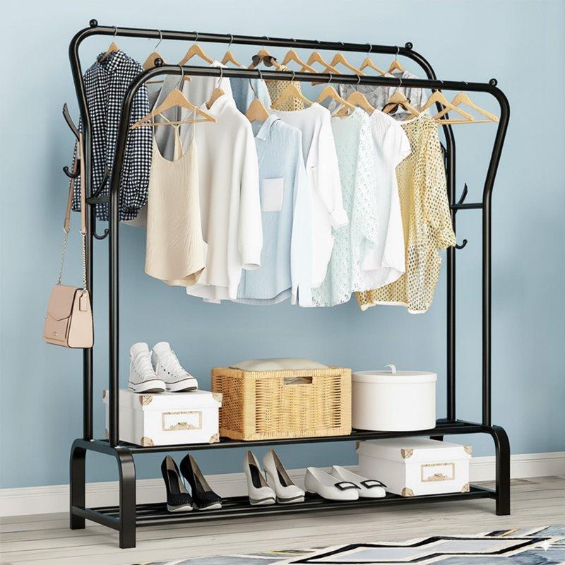 BAOKALER Metal Clothes Rack Garment Rack For Hanging Clothes Clothing Garment Rack With 6 Hooks Clothing Racks Or Hanging Racks Black
