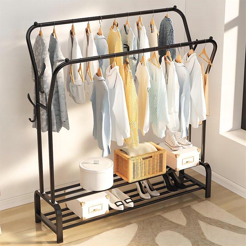 BAOKALER Metal Clothes Rack Garment Rack For Hanging Clothes Clothing Garment Rack With 6 Hooks Clothing Racks Or Hanging Racks Black