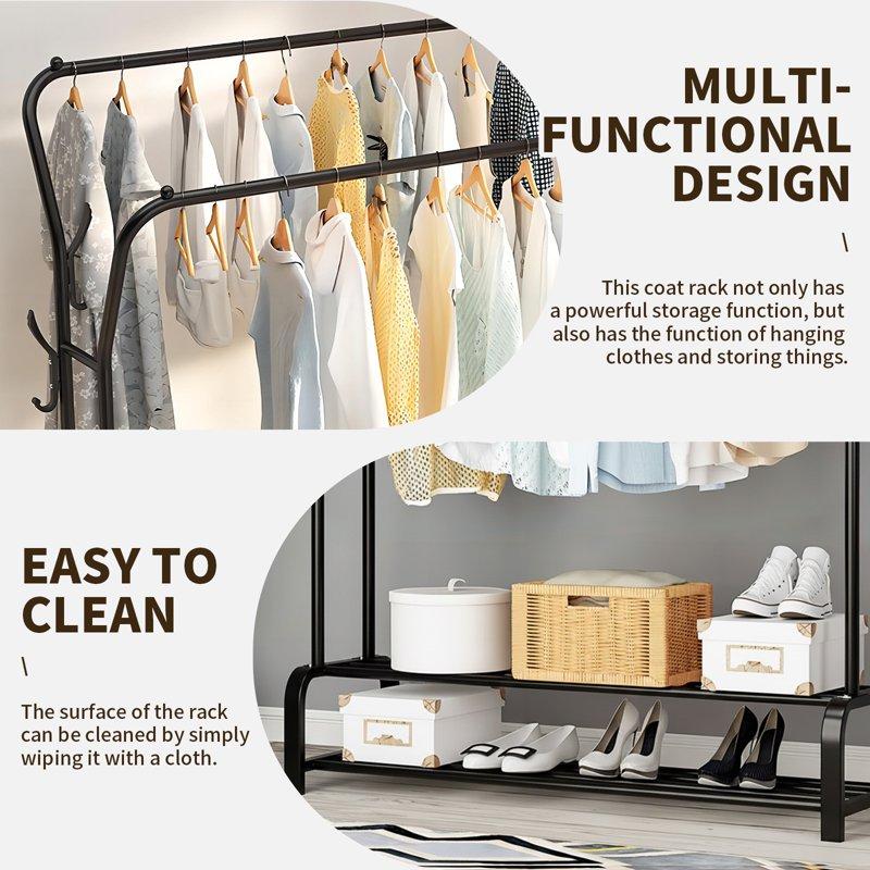 BAOKALER Metal Clothes Rack Garment Rack For Hanging Clothes Clothing Garment Rack With 6 Hooks Clothing Racks Or Hanging Racks Black