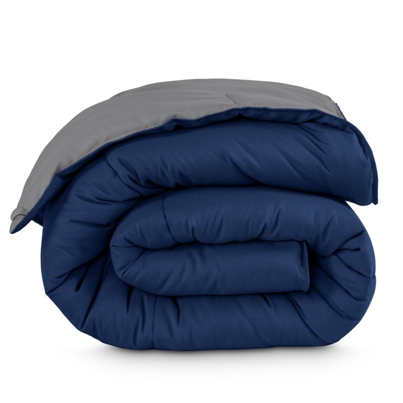 Bare Home 1800 Collection Reversible Down Alternative Comforter All-Season Queen Dark Blue/Gray