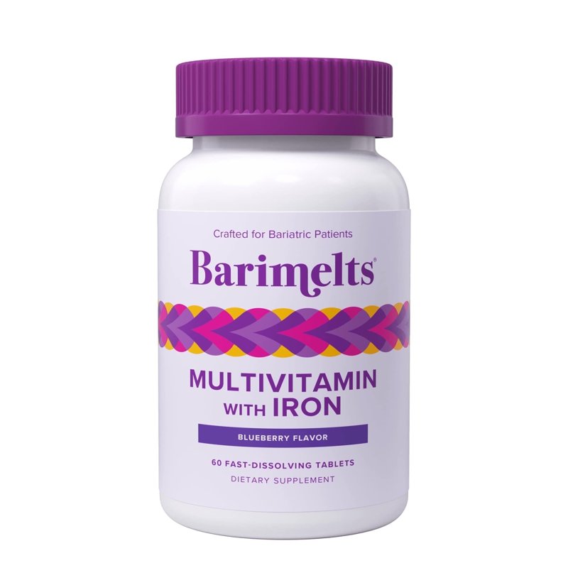 Barimelts Bariatric Multivitamin with Iron 60 Fast-Dissolving Tablets Post Weight Loss Surgery Patients Blueberry Flavored Dietary Supplements