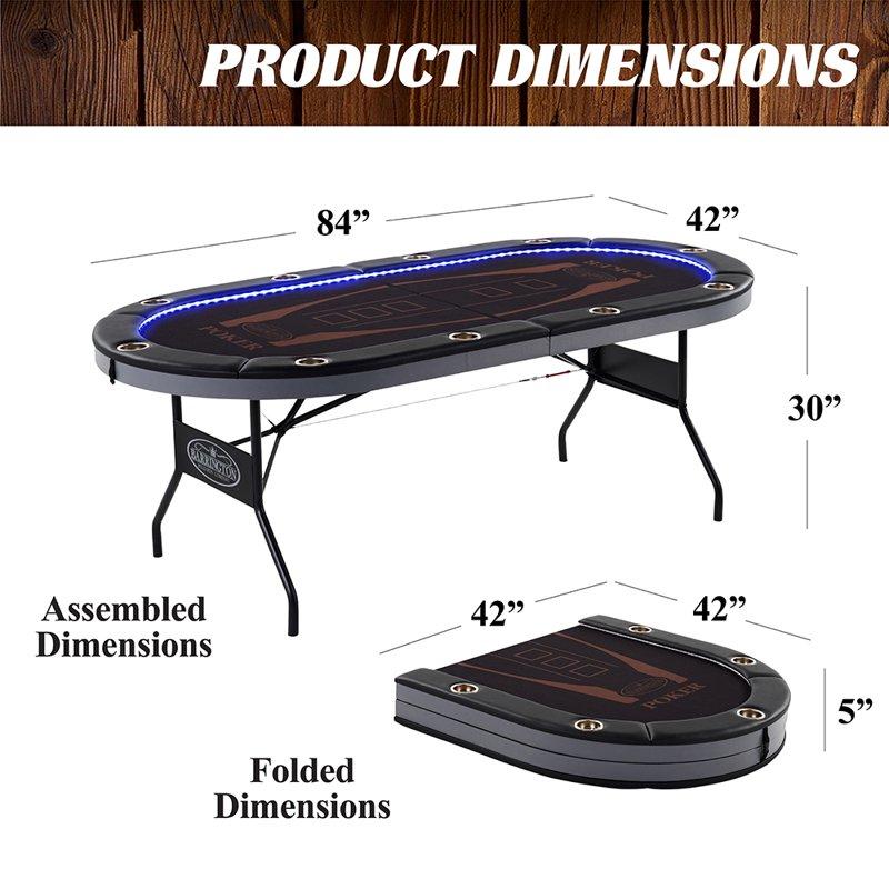 Barrington 10 Player Folding Poker Table With LED Lights – No Assembly Required Casino Style With Steel Cup Holders & Padded Rails