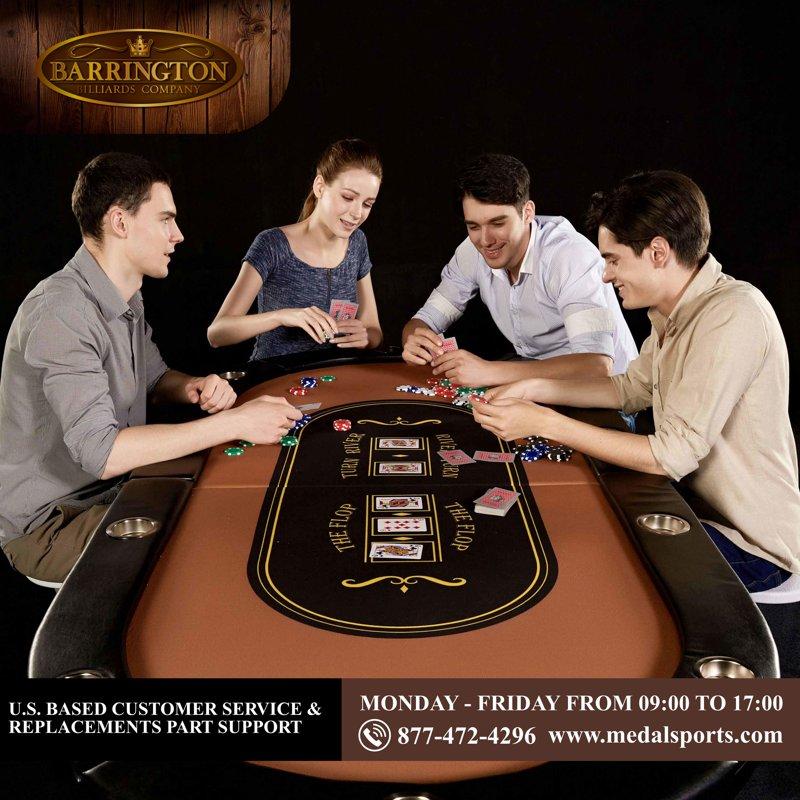 Barrington 10 Player Folding Poker Table With Steel Cup Holders & Padded Rails – No Assembly Required Casino Style Black/Brown