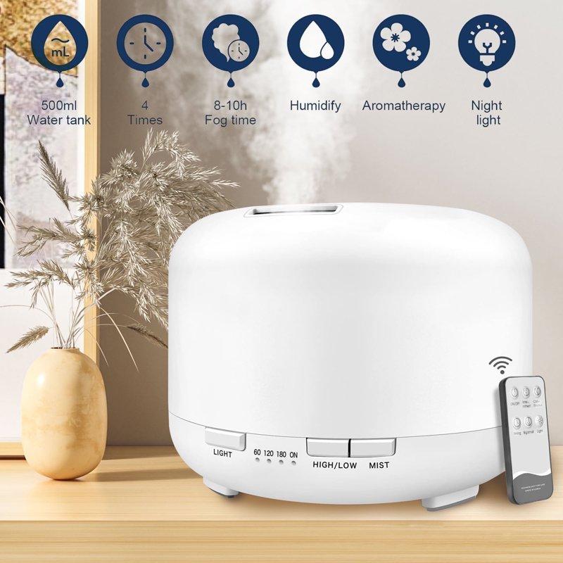 BCOOSS 500ml Essential Oil Diffuser with Remote Control Aroma Diffuser Air Humidifier for Home