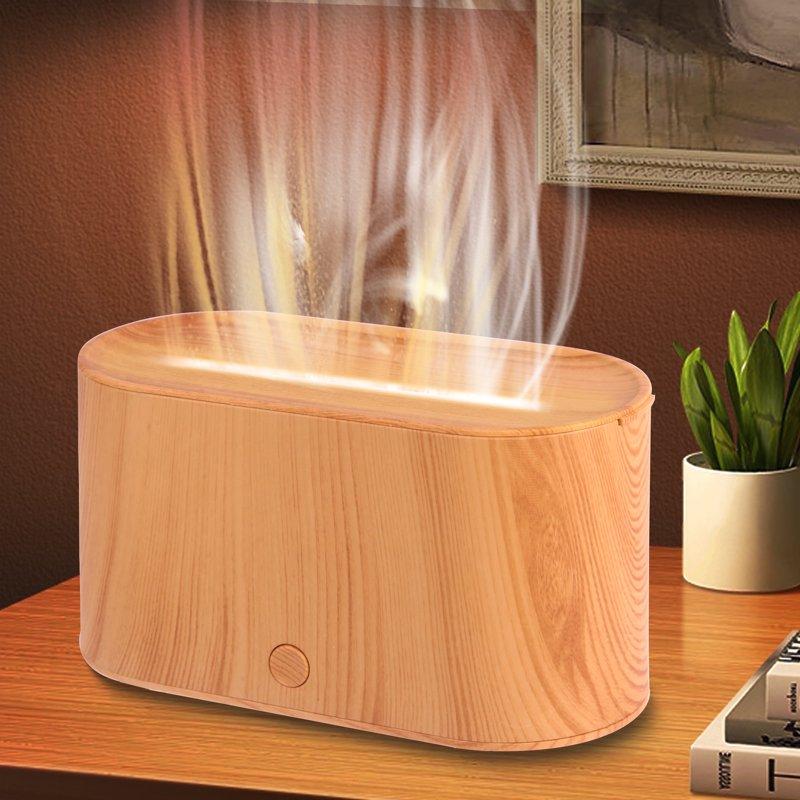 BCOOSS Essential Oil Diffuser Aromatherapy Aroma Air Diffuser with Flame Light Wood Grain