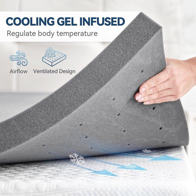 BDEUS 2 Inch Mattress Topper Cooling Gel Memory Foam Mattress Topper Bed Topper Soft Twin Size