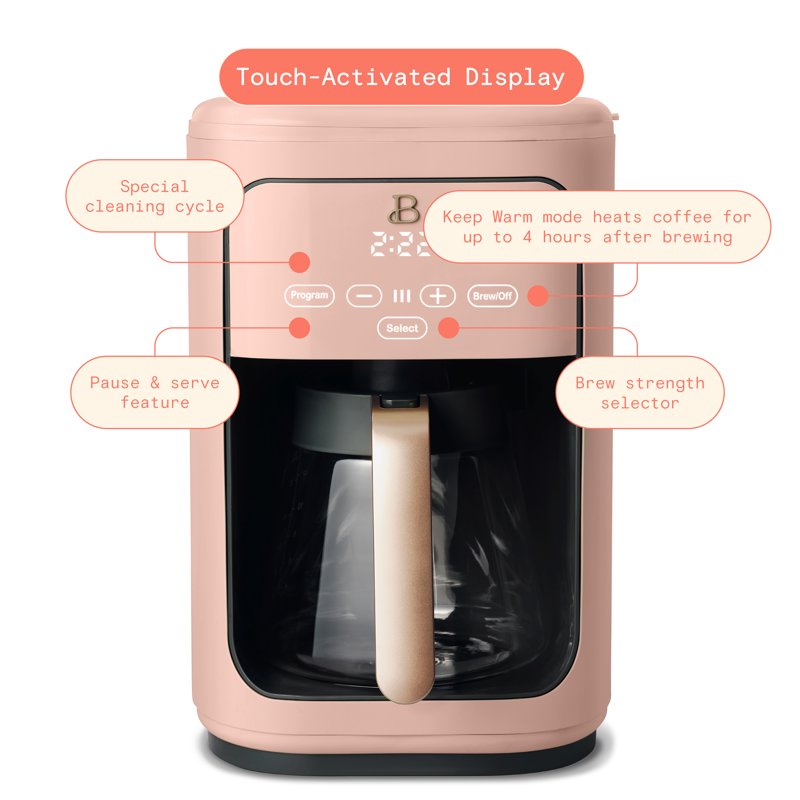 Beautiful 14-Cup Programmable Drip Coffee Maker With Touch-Activated Display Rose By Drew Barrymore