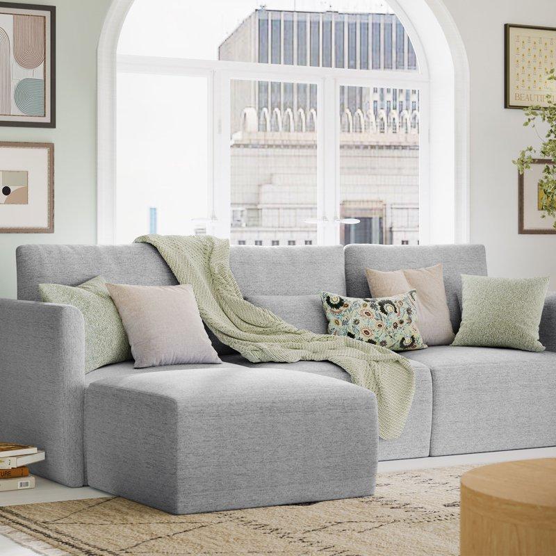 Beautiful Drew Modular Sectional Sofa with Ottoman by Drew Barrymore Gray Fabric