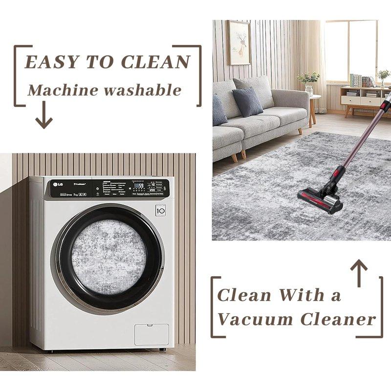 BERTHMEER 5' X 7' Modern Area Rugs Indoor Neutral Gray Abstract Rugs For Living Room Bedroom Dining Room Office Farmhouse Distressed Machine Washable Non-slip