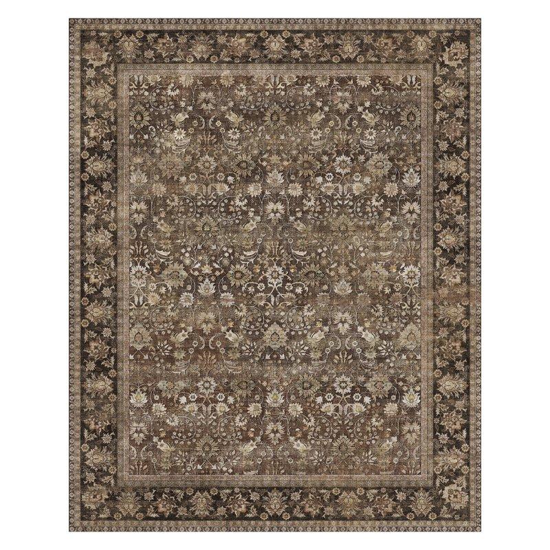BERTHMEER 5'x7' Vintage Brown Area Rugs For Living Room Bedroom Dining Room Farmhouse Traditional Oriental Office Rugs Machine Washable Non-slip