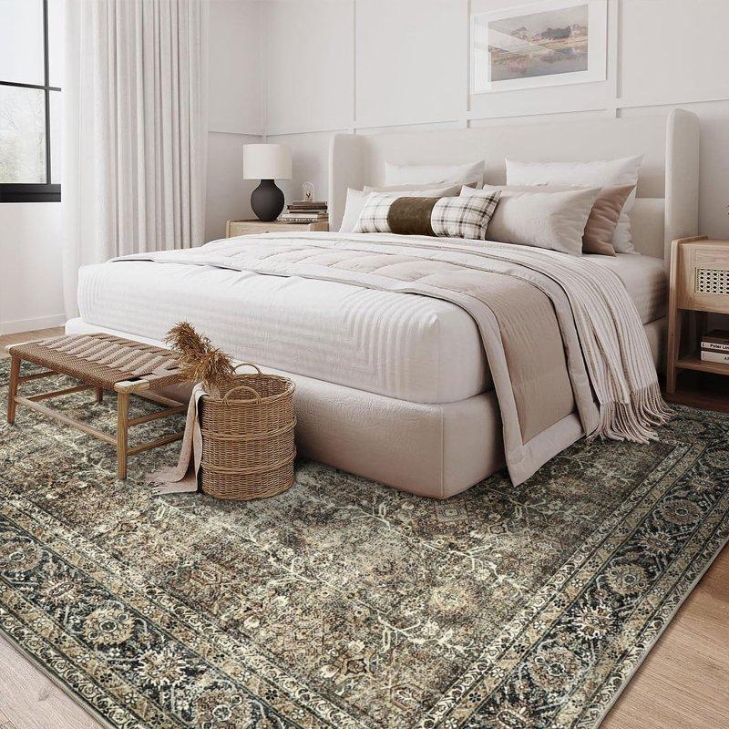 BERTHMEER 8'x10' Area Rugs For Living Room Bedroom Vintage Traditional Rugs Machine Washable Non-slip Brown
