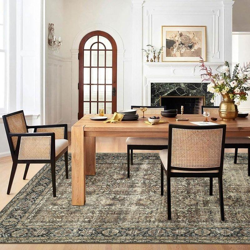 BERTHMEER 8'x10' Area Rugs For Living Room Bedroom Vintage Traditional Rugs Machine Washable Non-slip Brown