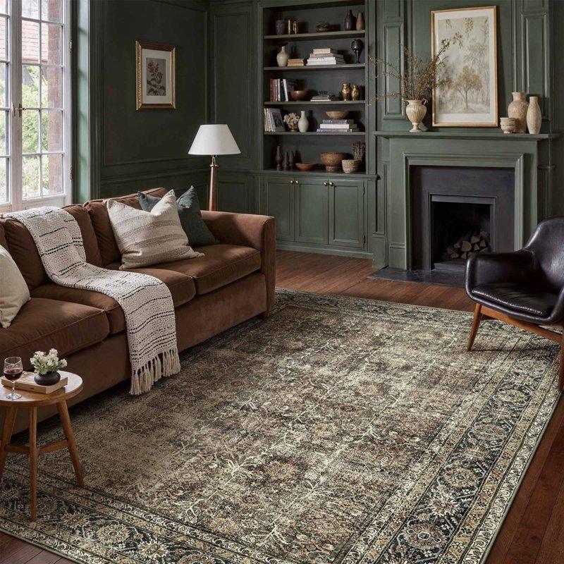 BERTHMEER 8'x10' Area Rugs for Living Room Bedroom Vintage Traditional Rugs Machine Washable Non-slip Brown