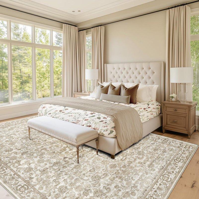 BERTHMEER Vintage Brown Large Area Rugs 8’x10' Clearance For Living Room Bedroom Office Dining Room Farmhouse Non Slip Washable Oriental Floral Traditional Distressed Rugs Carpets