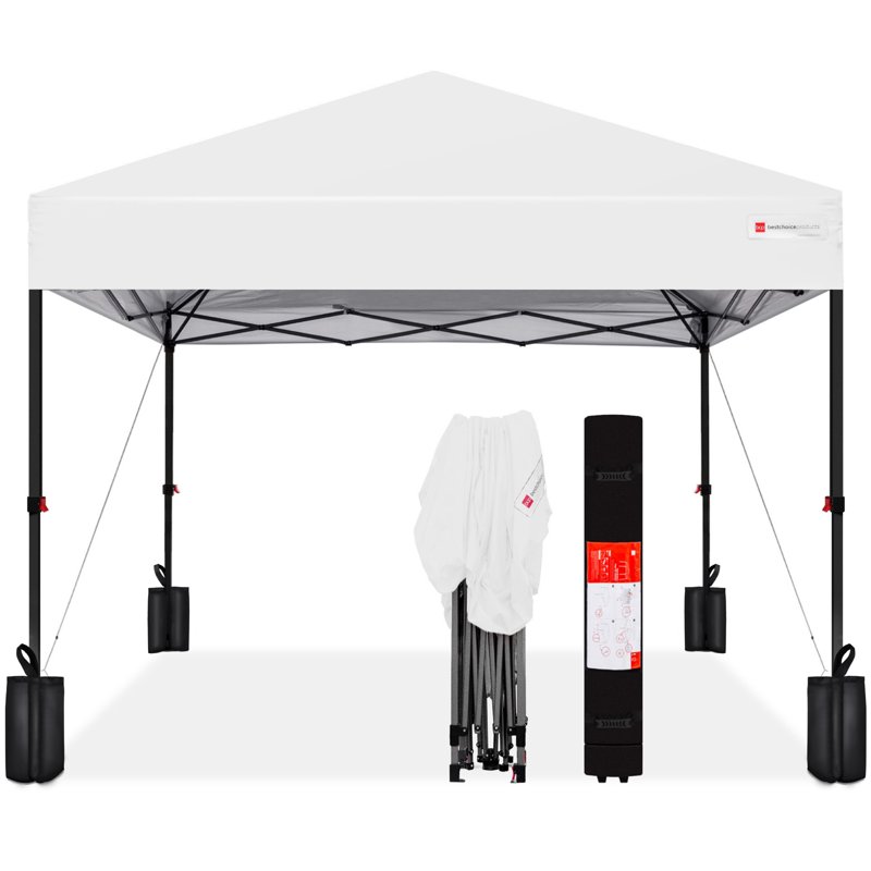 Best Choice Products 10x10ft Easy Setup Pop Up Canopy W/ 1-Button Setup Wheeled Case 4 Weight Bags - White