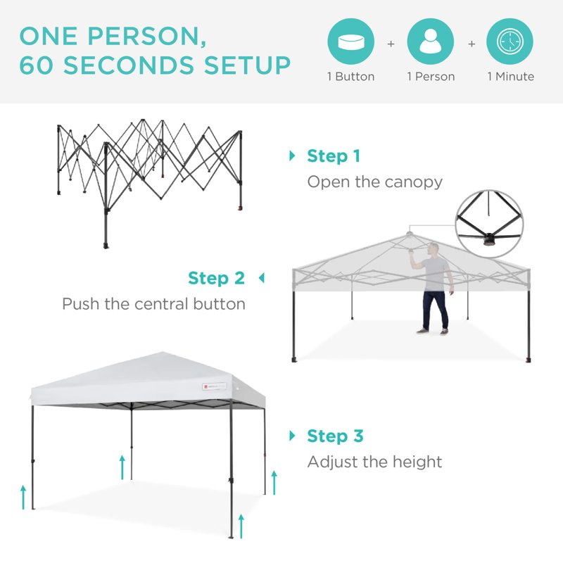 Best Choice Products 10x10ft Easy Setup Pop Up Canopy W/ 1-Button Setup Wheeled Case 4 Weight Bags - White