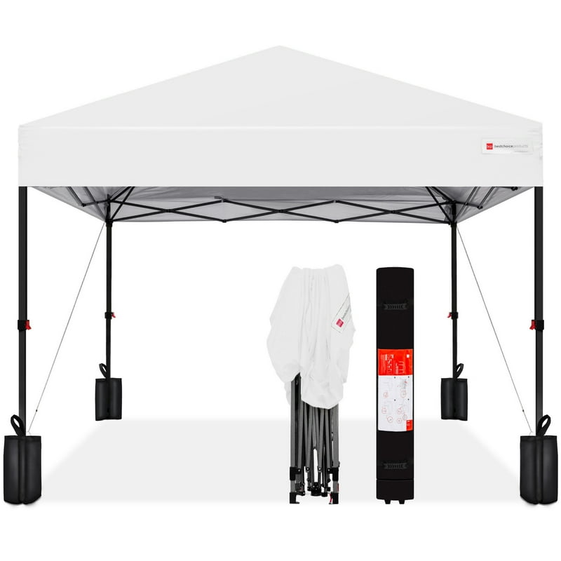 Best Choice Products 10x10ft Easy Setup Pop Up Canopy w/ 1-Button Setup Wheeled Case 4 Weight Bags - White Best Choice Products 10x10ft Easy Setup Pop Up Canopy w/ 1-Button Setup Wheeled Case 4 Weight Bags - White