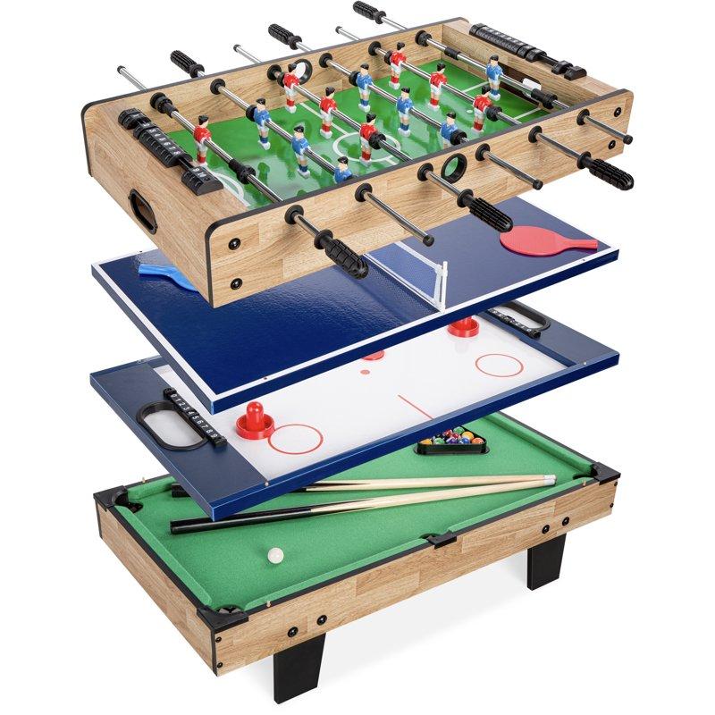 Best Choice Products 4-in-1 Multi Game Table Childrens Arcade Set W/ Pool Billiards Air Hockey Foosball - Natural