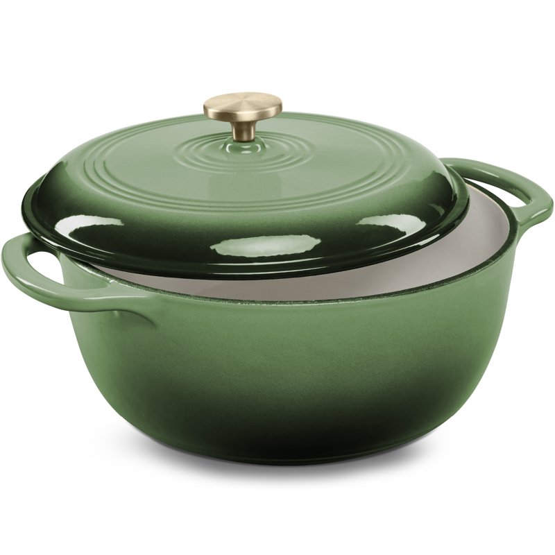 Best Choice Products 6 Quart Cast-Iron Dutch Oven Heavy-Duty Kitchenware W/ Enamel Side Handles - Deep Olive Green