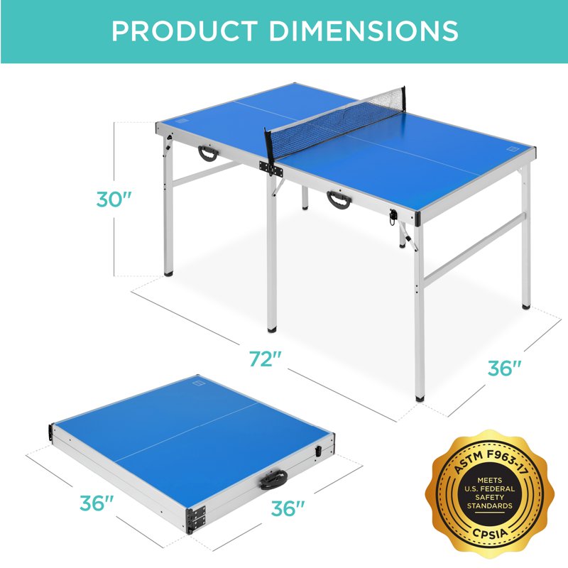 Best Choice Products 6x3ft Portable Ping Pong Table Game Set Folding Table Tennis W/ 2 Paddles Balls - Blue