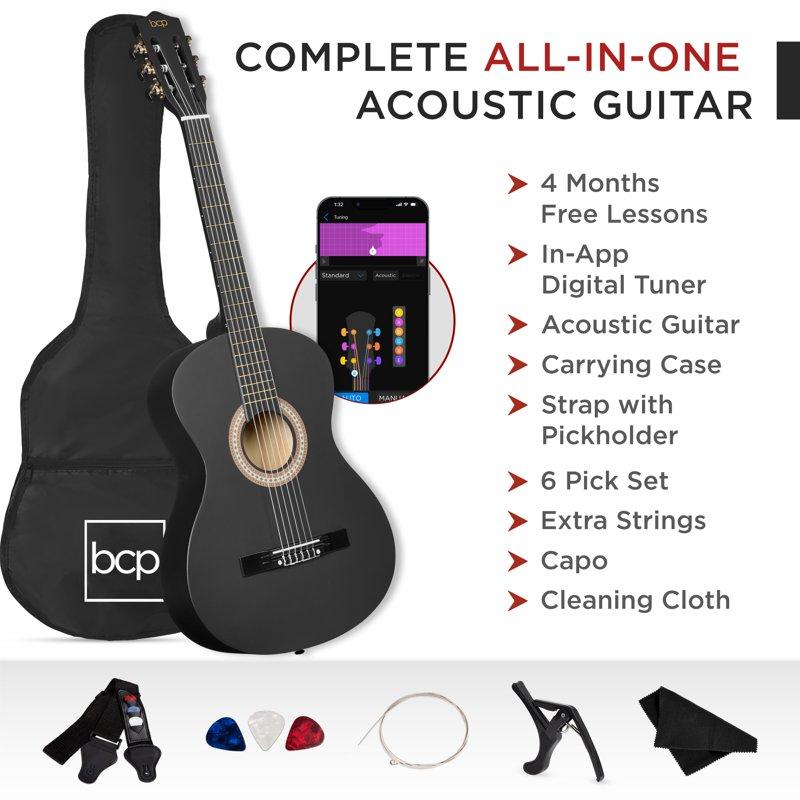 Best Choice Products Walmart Exclusive 38in Beginner Acoustic Guitar Starter Kit W/ Gig Bag Strap Extra Strings - Walmart Black