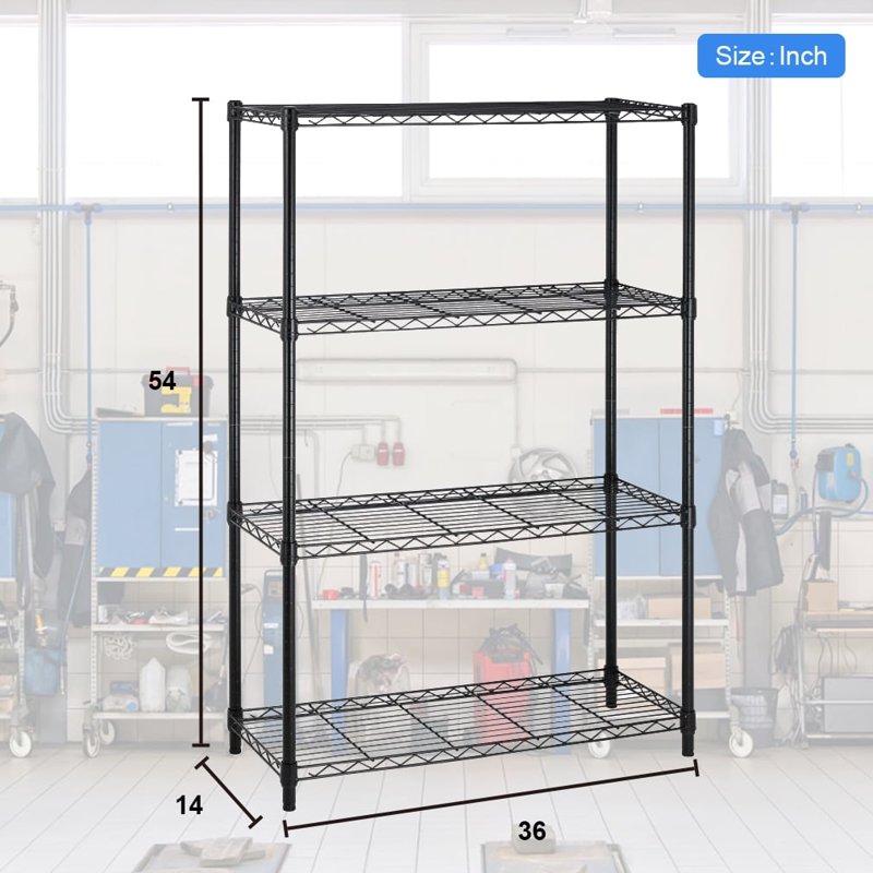 BestOffice 4 Shelf Wire Shelving Unit Garage NSF Wire Shelf Metal Storage Shelves Heavy Duty Height Adjustable For 1000 Lbs Capacity Black