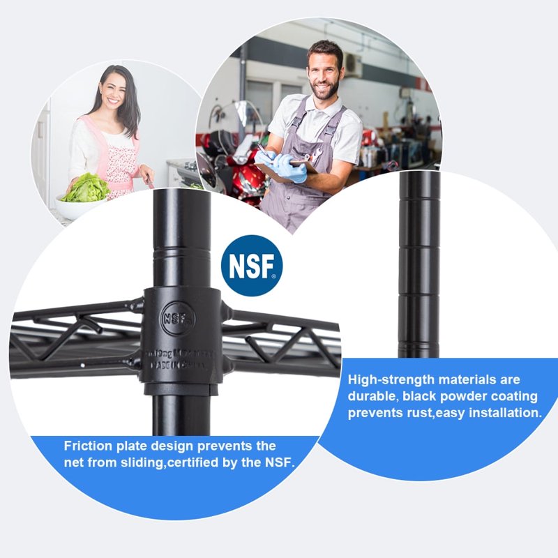 BestOffice 4 Shelf Wire Shelving Unit Garage NSF Wire Shelf Metal Storage Shelves Heavy Duty Height Adjustable For 1000 Lbs Capacity Black