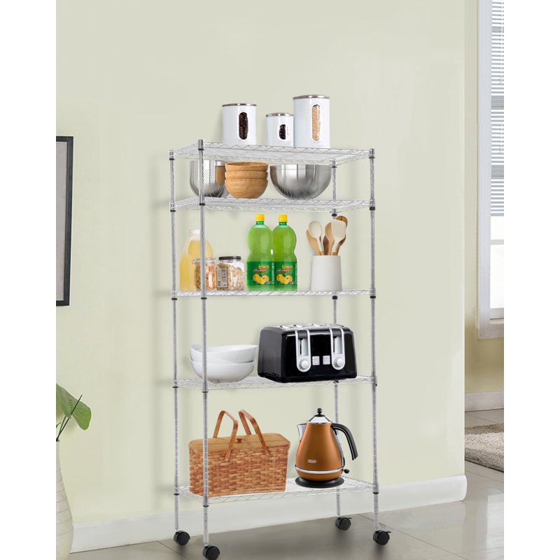 BestOffice Adjustable Garage 5-Tiers 14" X 30" X 60" Shelf Unit Chrome