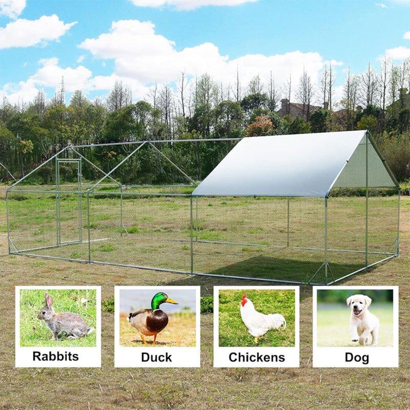 Betisef 19.69’ L×9.84’ W Metal Chicken Coop Walk-in Poultry Cage Pen Rabbit Duck Habitat Cage Hen Run House With Waterproof&Anti-UV Cover For Outdoor Backyard Farm Use W/pointed Roof