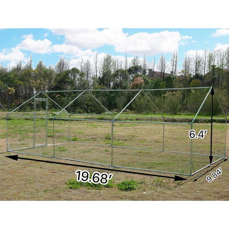 Betisef 19.69’ L×9.84’ W Metal Chicken Coop Walk-in Poultry Cage Pen Rabbit Duck Habitat Cage Hen Run House With Waterproof&Anti-UV Cover For Outdoor Backyard Farm Use W/pointed Roof