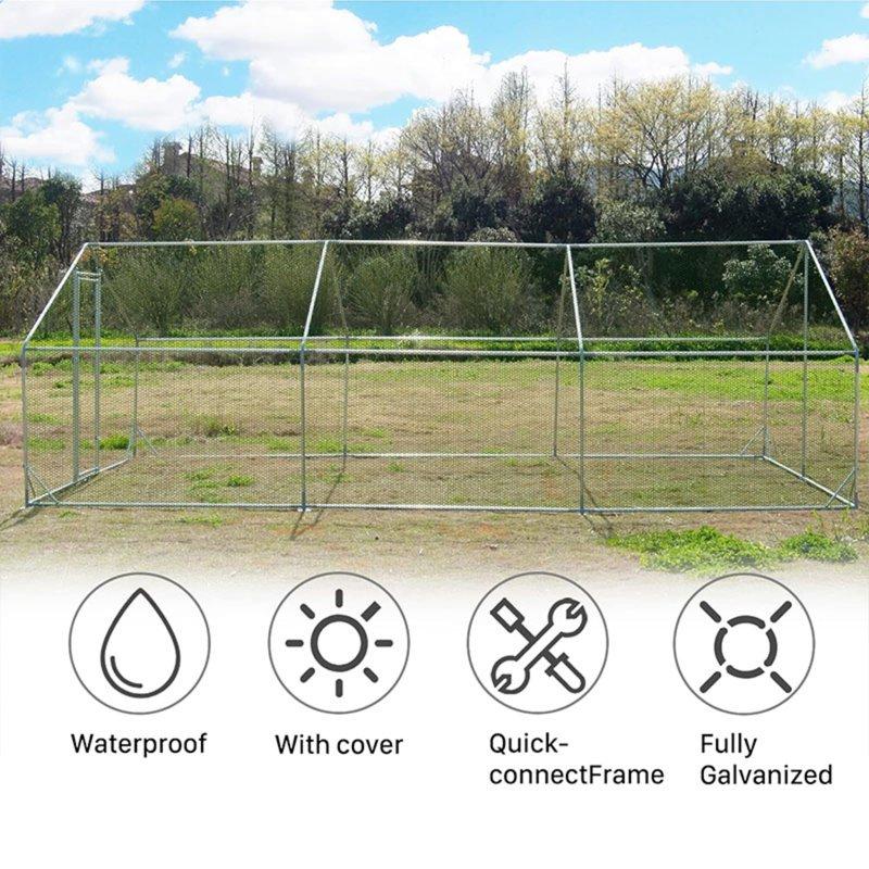 Betisef 19.69’ L×9.84’ W Metal Chicken Coop Walk-in Poultry Cage Pen Rabbit Duck Habitat Cage Hen Run House With Waterproof&Anti-UV Cover For Outdoor Backyard Farm Use W/pointed Roof