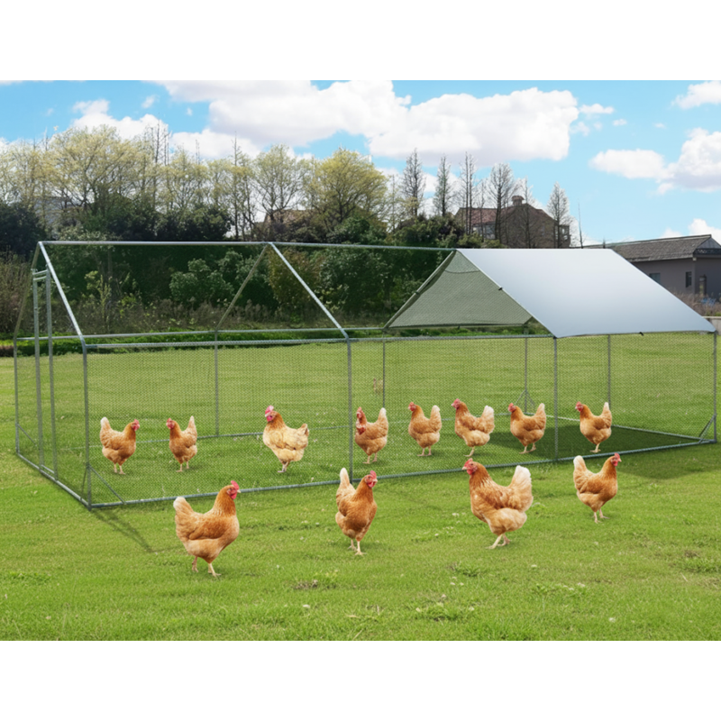 Betisef 19.69’ L×9.84’ W Metal Chicken Coop Walk-in Poultry Cage Pen Rabbit Duck Habitat Cage Hen Run House with Waterproof&Anti-UV Cover for Outdoor Backyard Farm Use w/pointed roof