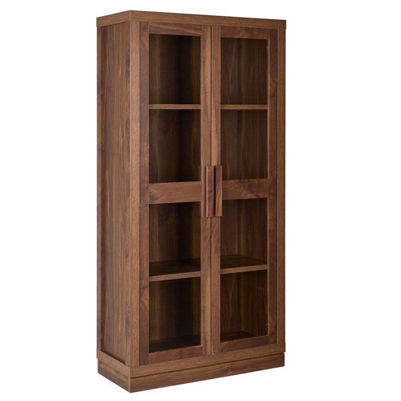 Better Homes & Gardens Ezra Glass Door Storage Accent Cabinet Warm Walnut Finish