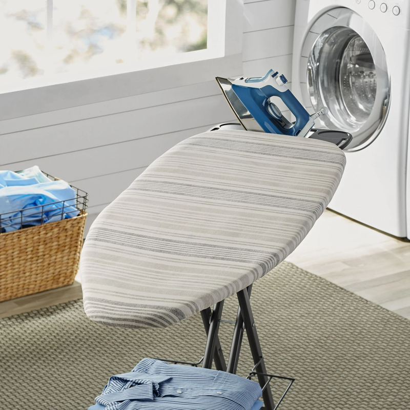 Better Homes & Gardens Ironing Board Cover - 18x54 Cotton Recycled Polyester Felt Padded Reversible Scorch Resistant Multicolor Gray/White Sedona Stripe To Solid Stone