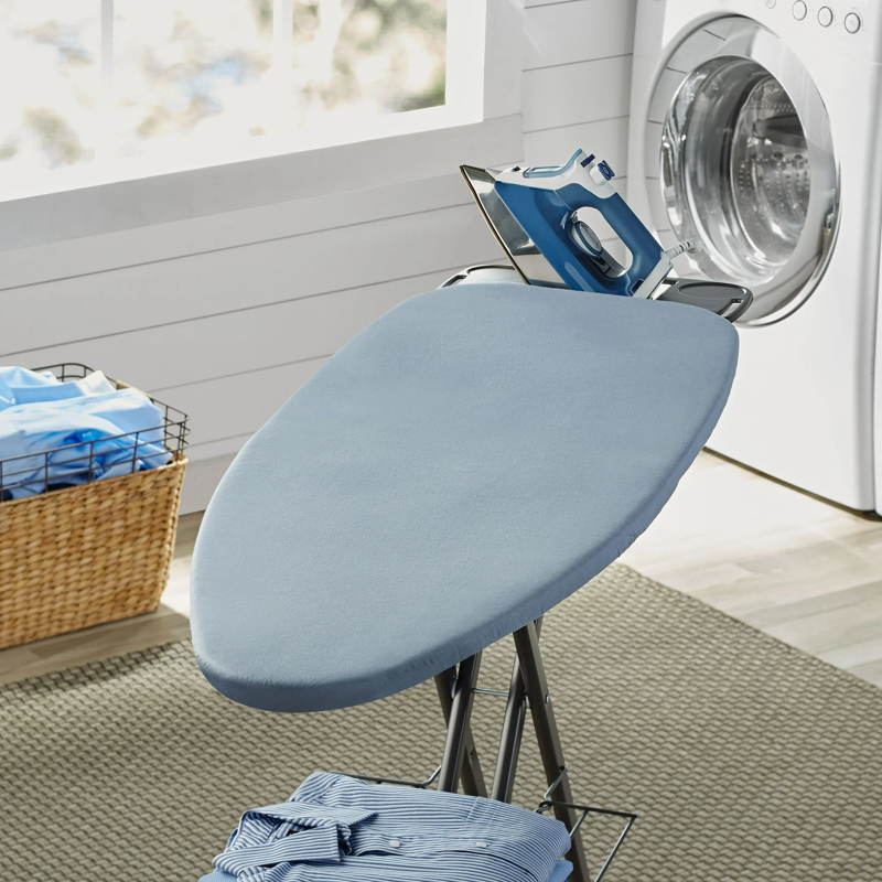 Better Homes & Gardens Ironing Board Cover - 18x54 Cotton Recycled Polyester Felt Padded Reversible Scorch Resistant Multicolor Blue/Gray Pattern To Solid Blue